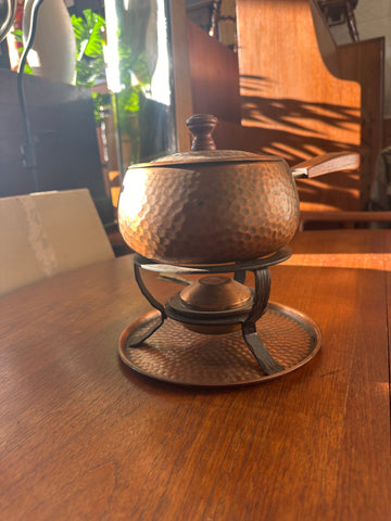 Hand-Hammered Copper & Teak Fondue Service – Continental Europe, circa 1960s