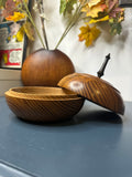 Hand-Turned Ancient Acacia Lidded Bowl with Oak Spike Handle — Crafted in Norfolk from 5,000-Year-Old Local Timber