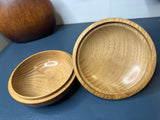 Hand-Turned Ancient Acacia Lidded Bowl with Oak Spike Handle — Crafted in Norfolk from 5,000-Year-Old Local Timber