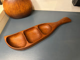 Mid-Century Danish Teak Leaf-Shaped Bowl — 1960s Three-Section Scandinavian Design