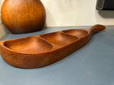 Mid-Century Danish Teak Leaf-Shaped Bowl — 1960s Three-Section Scandinavian Design
