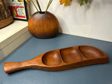 Mid-Century Danish Teak Leaf-Shaped Bowl — 1960s Three-Section Scandinavian Design