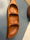 Mid-Century Danish Teak Leaf-Shaped Bowl — 1960s Three-Section Scandinavian Design