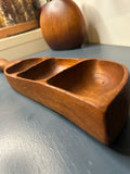 Mid-Century Danish Teak Leaf-Shaped Bowl — 1960s Three-Section Scandinavian Design