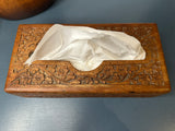 Antique Carved Oak Tissue Box – Floral Detail & Timeless Craftsmanship