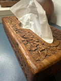 Antique Carved Oak Tissue Box – Floral Detail & Timeless Craftsmanship