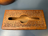 Antique Carved Oak Tissue Box – Floral Detail & Timeless Craftsmanship