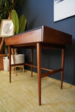 Mid Century Stylish Small Writing Desk in Teak with Black Vinyl Writing Pad