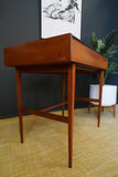 Mid Century Stylish Small Writing Desk in Teak with Black Vinyl Writing Pad