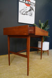 Mid Century Stylish Small Writing Desk in Teak with Black Vinyl Writing Pad