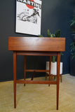 Mid Century Stylish Small Writing Desk in Teak with Black Vinyl Writing Pad