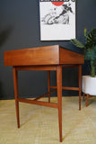 Mid Century Stylish Small Writing Desk in Teak with Black Vinyl Writing Pad