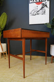 Mid Century Stylish Small Writing Desk in Teak with Black Vinyl Writing Pad