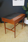 Mid Century Stylish Small Writing Desk in Teak with Black Vinyl Writing Pad