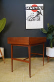 Mid Century Stylish Small Writing Desk in Teak with Black Vinyl Writing Pad