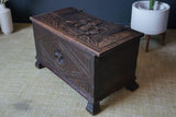 Early 18th Century Solid Oak Coffer Trunk Ships Chest Tudor Carvings