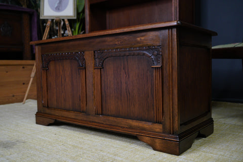 Vintage Old Charm Solid Oak Coffer Trunk Blanket Box Storage