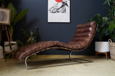 Mid Century Vintage Oviedo Leather Chaise Vintage Cigar Leather