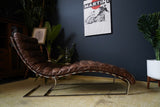 Mid Century Vintage Oviedo Leather Chaise Vintage Cigar Leather