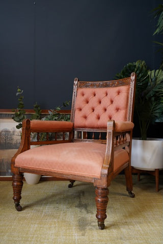 Late Victorian Edwardian Arts & Crafts Pink Fireside Parlour Occasional Armchair