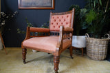 Late Victorian Edwardian Arts & Crafts Pink Fireside Parlour Occasional Armchair