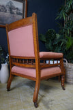 Late Victorian Edwardian Arts & Crafts Pink Fireside Parlour Occasional Armchair
