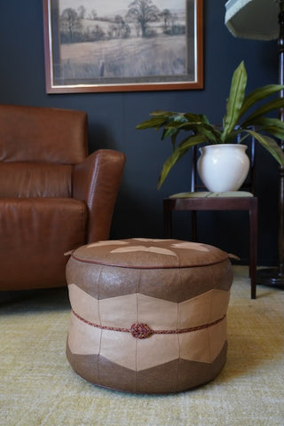 Mid Century Vintage Retro Original Real Leather Pouffe Footstool Footrest Seat