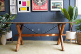 Vintage Pine Trestle Dining Table with Aged Patina