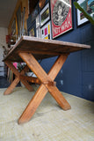 Vintage Pine Trestle Dining Table with Aged Patina