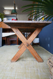 Vintage Pine Trestle Dining Table with Aged Patina