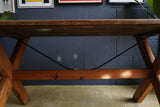 Vintage Pine Trestle Dining Table with Aged Patina