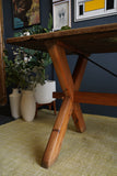 Vintage Pine Trestle Dining Table with Aged Patina