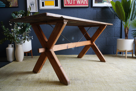 Vintage Rustic Farmhouse Pine Dining Kitchen Table