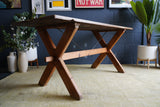 Vintage Pine Trestle Dining Table with Aged Patina
