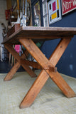 Vintage Pine Trestle Dining Table with Aged Patina
