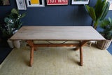 Vintage Pine Trestle Dining Table with Aged Patina