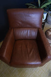 Mid Century Vintage Real Brown Leather Armchair Seating