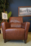 Mid Century Vintage Real Brown Leather Armchair Seating