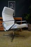Vintage Danish Modern High-Back Swivel Lounge Chair | Chrome & White Leather