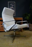 Vintage Danish Modern High-Back Swivel Lounge Chair | Chrome & White Leather