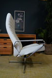 Vintage Danish Modern High-Back Swivel Lounge Chair | Chrome & White Leather