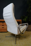 Vintage Danish Modern High-Back Swivel Lounge Chair | Chrome & White Leather