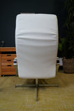 Vintage Danish Modern High-Back Swivel Lounge Chair | Chrome & White Leather