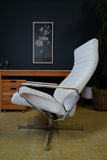 Vintage Danish Modern High-Back Swivel Lounge Chair | Chrome & White Leather