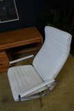 Vintage Danish Modern High-Back Swivel Lounge Chair | Chrome & White Leather