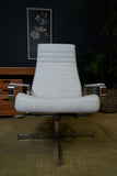 Vintage Danish Modern High-Back Swivel Lounge Chair | Chrome & White Leather