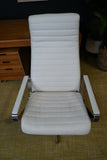 Vintage Danish Modern High-Back Swivel Lounge Chair | Chrome & White Leather