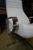 Vintage Danish Modern High-Back Swivel Lounge Chair | Chrome & White Leather