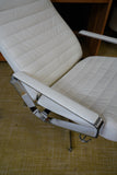 Vintage Danish Modern High-Back Swivel Lounge Chair | Chrome & White Leather