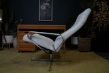 Vintage Danish Modern High-Back Swivel Lounge Chair | Chrome & White Leather